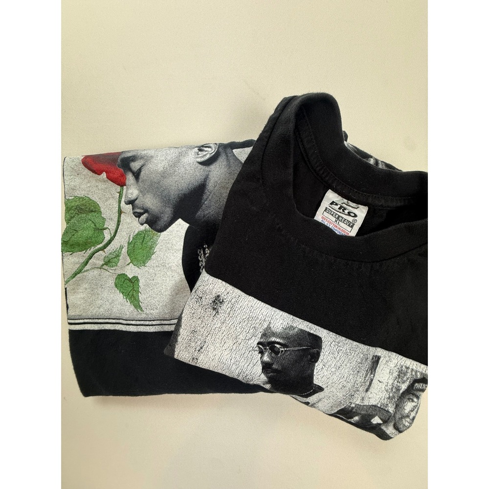 2Pac Tupac Shakur Graphic T-Shirt Bundle Mens XL Long Sleeve Rose Grid 2 Pack - Picture 10 of 11